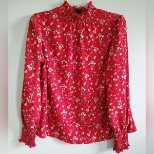 Sanctuary Red Floral Smocked-Neck Blouse